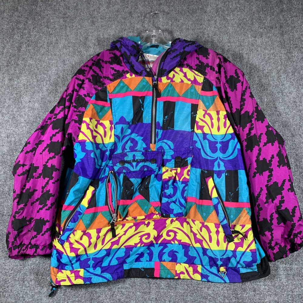 Vintage Obermeyer Ski Jacket Womens Small Multicolor Anorak 1/2 Zip Hooded
